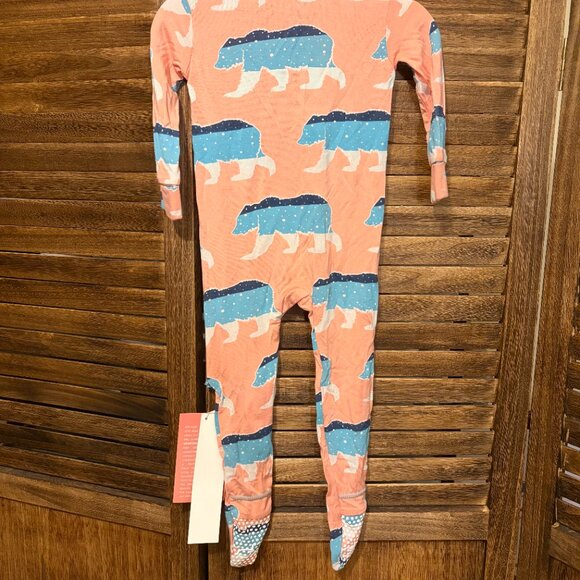 Kickee Pants Kids Long Sleeve Zipper Footie Pajama Blush Bear - Picture 2 of 2
